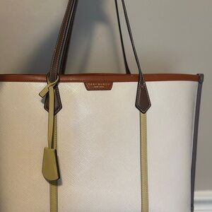 Tory Burch White and Brown Tote Bag